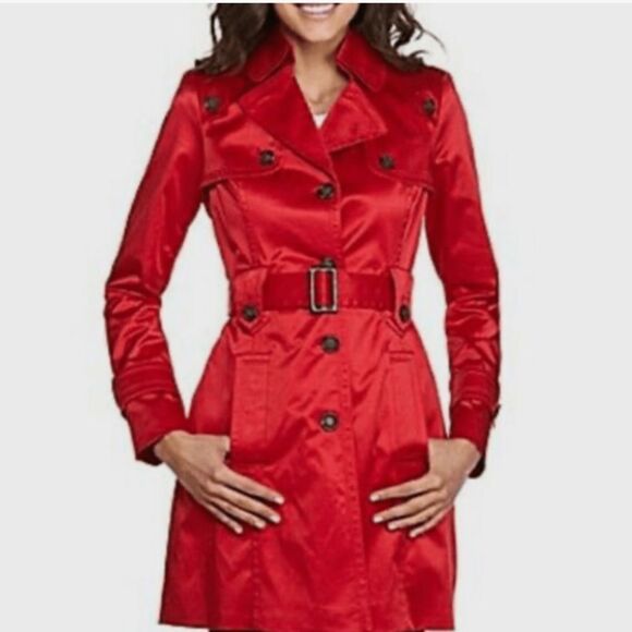 Red Satin Trench Coat Size XL - Picture 1 of 9